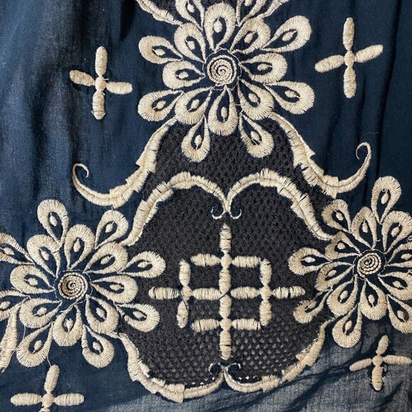 Matty M Black Peasant Blouse L Embroidered Boho Top Flutter Sleeves India - Picture 3 of 5